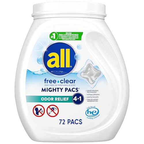 Detergente de Ropa Unit Dose All, Mighty Pacs, Libre de Fragancia, Alivio de Olores, 72 Paquetes - imagen 5