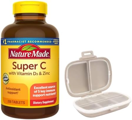 Nature Made Super C con Vitamina D3 y Zinc, Paquete de 200 Tabletas con Organizador de Pastillas (2 Artículos) - imagen 1