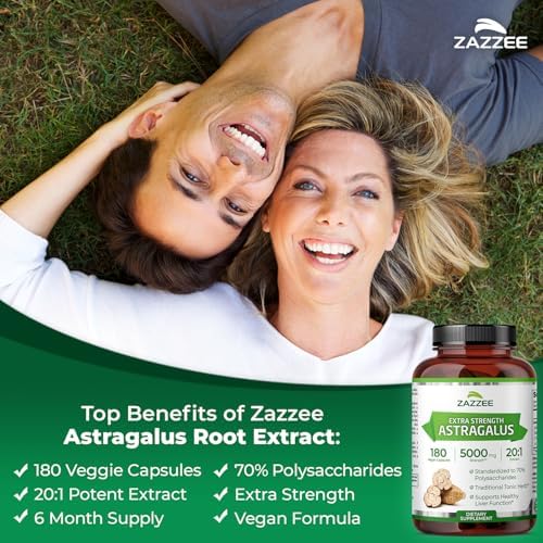 Zazzee Extracto de Raíz de Astrágalo Extra Fuerte 20:1, 70% Polisacáridos, 180 Cápsulas Veganas, Suplemento Herbal para el Sistema Inmunológico, - imagen 3