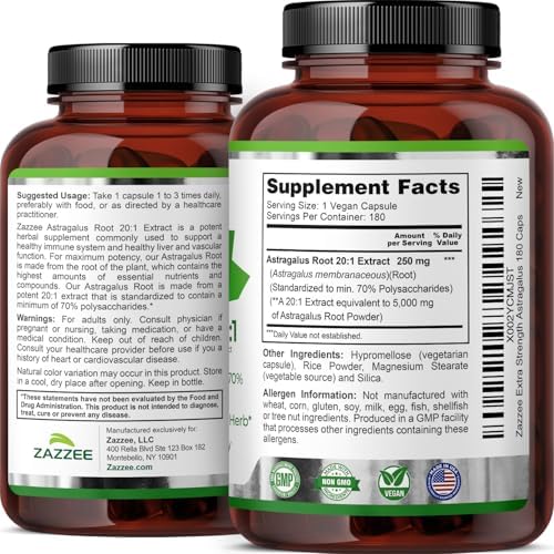 Zazzee Extracto de Raíz de Astrágalo Extra Fuerte 20:1, 70% Polisacáridos, 180 Cápsulas Veganas, Suplemento Herbal para el Sistema Inmunológico, - imagen 8