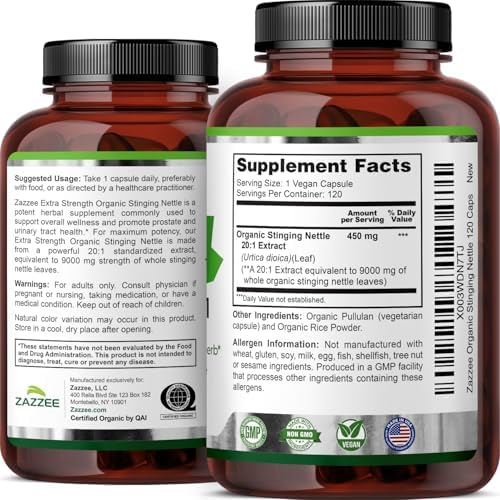 Zazzee Extracto de Hoja de Ortiga Orgánica USDA 20:1, 120 Cápsulas Veganas, Suplemento Herbal para Bienestar Respiratorio e Inmunológico, Hecho en - imagen 8