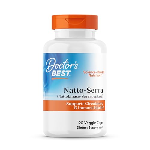 Suplemento Enzimático Doctor's Best Natto Serra para Hombres y Mujeres - Nattokinasa y Serrapeptasa, 90 Cápsulas Veganas, Salud Circulatoria e - imagen 1