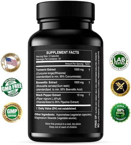 Suplemento de Extracto de Cúrcuma y Boswellia 2000 mg - Alta Potencia con Cúrcuma Curcumina y Extracto de Boswellia Serrata - 95% Curcuminoides - - imagen 2
