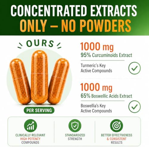 Suplemento de Extracto de Cúrcuma y Boswellia 2000 mg - Alta Potencia con Cúrcuma Curcumina y Extracto de Boswellia Serrata - 95% Curcuminoides - - imagen 5