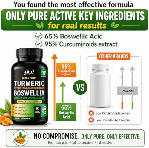 Suplemento de Extracto de Cúrcuma y Boswellia 2000 mg - Alta Potencia con Cúrcuma Curcumina y Extracto de Boswellia Serrata - 95% Curcuminoides - - imagen 8