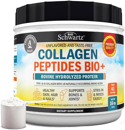 Póder de Péptidos de Colágeno BioSchwartz para Mujeres y Hombres - Colágeno Hidrolizado de Origen Animal - Tipos I y III con 10g de Proteína para - imagen 1