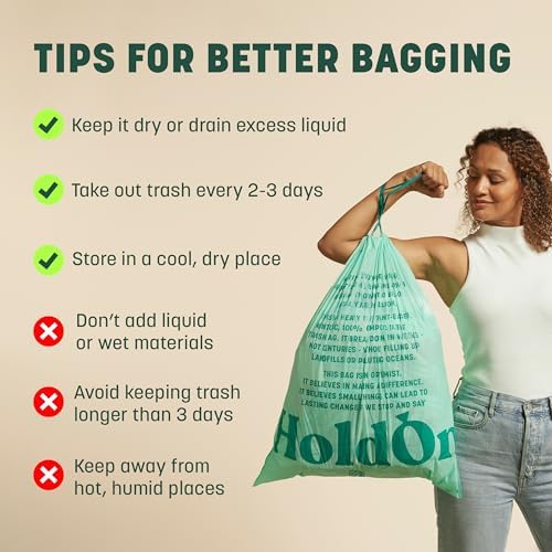 Bolsas de Basura HoldOn de 13 Galones – Bolsas de Cocina Altas de Base Vegetal con Cuerdas para Botes de Basura Altos, Resistentes y Compostables (40 - imagen 2