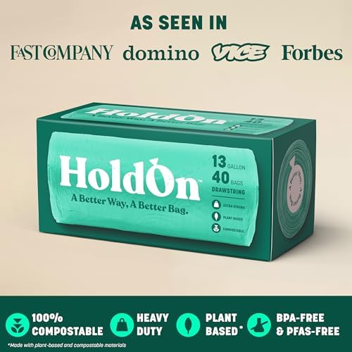 Bolsas de Basura HoldOn de 13 Galones – Bolsas de Cocina Altas de Base Vegetal con Cuerdas para Botes de Basura Altos, Resistentes y Compostables (40 - imagen 3