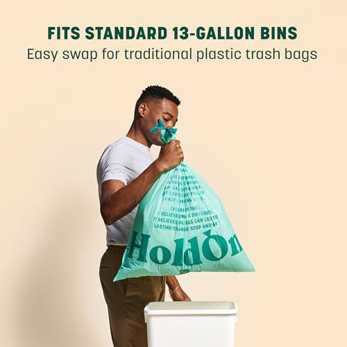 Bolsas de Basura HoldOn de 13 Galones – Bolsas de Cocina Altas de Base Vegetal con Cuerdas para Botes de Basura Altos, Resistentes y Compostables (40 - imagen 4