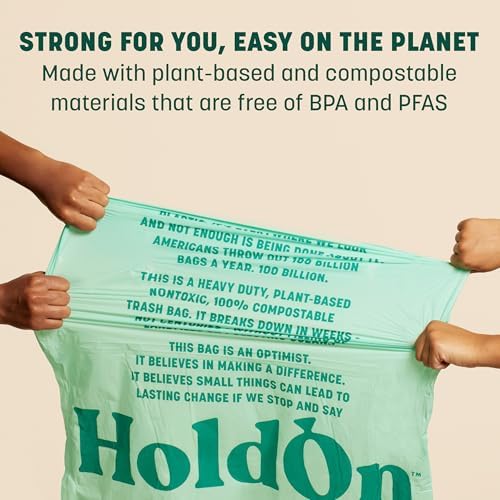 Bolsas de Basura HoldOn de 13 Galones – Bolsas de Cocina Altas de Base Vegetal con Cuerdas para Botes de Basura Altos, Resistentes y Compostables (40 - imagen 6
