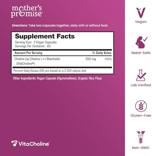 Suplementos de Colina Prenatal 550mg | 120 Cápsulas | Apoya el Desarrollo Cerebral y Función Cognitiva del Bebé Durante el Embarazo y Lactancia | - imagen 2