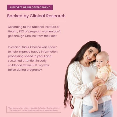 Suplementos de Colina Prenatal 550mg | 120 Cápsulas | Apoya el Desarrollo Cerebral y Función Cognitiva del Bebé Durante el Embarazo y Lactancia | - imagen 5