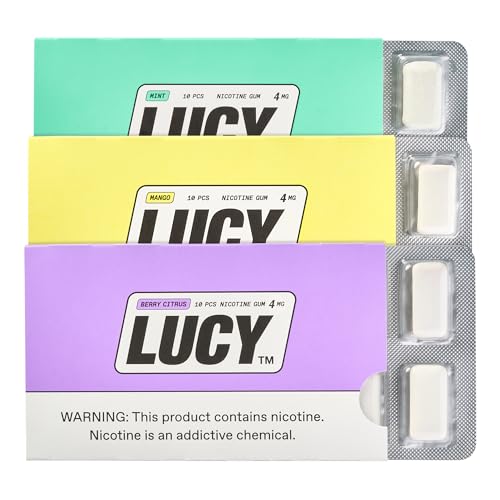 Goma de Nicotina Lucy 4mg, 30 piezas [Paquete de Muestra] - Discreta, Ideal para Llevar | Sabores: Cítrico de Baya, Mango, Menta - imagen 1