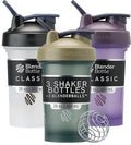 Botellas Mezcladoras BlenderBottle Classic V2 para Batidos de Proteína y Pre Entreno, 20 Onzas (Paquete de 3), Negro, Beige/Azul, Púrpura - imagen 1