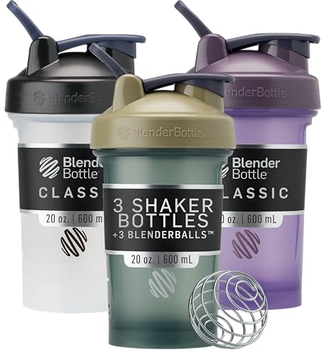 Botellas Mezcladoras BlenderBottle Classic V2 para Batidos de Proteína y Pre Entreno, 20 Onzas (Paquete de 3), Negro, Beige/Azul, Púrpura - imagen 4