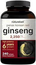 NatureBell Ginseng Rojo Coreano Panax - Suministro Duradero de 240 Softgels - 2,250mg Extracto de Raíz de Ginseng Rojo de 6 Años - Energía y Soporte - imagen 1