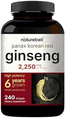 NatureBell Ginseng Rojo Coreano Panax - Suministro Duradero de 240 Softgels - 2,250mg Extracto de Raíz de Ginseng Rojo de 6 Años - Energía y Soporte - imagen 1