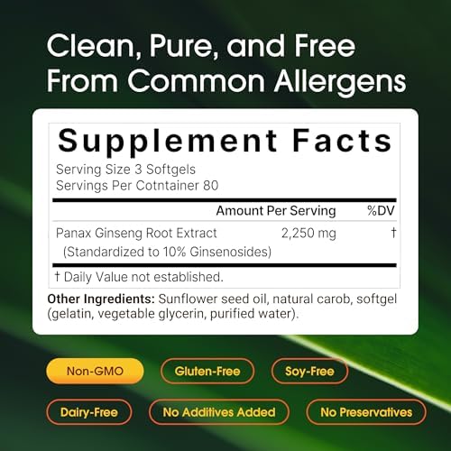 NatureBell Ginseng Rojo Coreano Panax - Suministro Duradero de 240 Softgels - 2,250mg Extracto de Raíz de Ginseng Rojo de 6 Años - Energía y Soporte - imagen 3