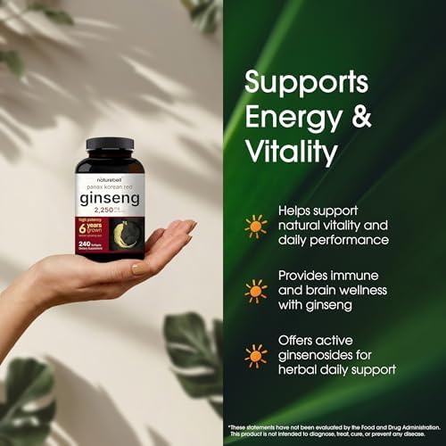 NatureBell Ginseng Rojo Coreano Panax - Suministro Duradero de 240 Softgels - 2,250mg Extracto de Raíz de Ginseng Rojo de 6 Años - Energía y Soporte - imagen 4