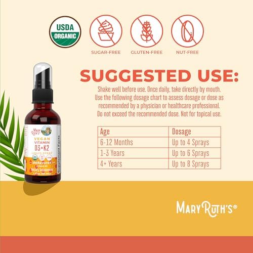 Spray Orgánico D3 + K2 de MaryRuth's para Adultos y Niños | Salud Ósea | Inmunidad | Absorción de Minerales | Vegano | 1 Fl Oz - imagen 3