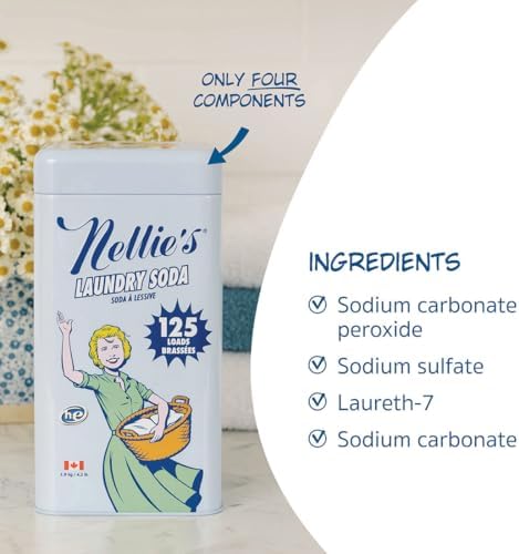Detergente en Polvo Nellie’s para Ropa 125 Cargas – 4 Ingredientes – Sin Residuo – Seguro para HE y Fosas Sépticas – Hecho en Canadá - imagen 3