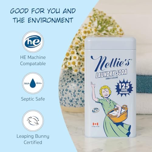 Detergente en Polvo Nellie’s para Ropa 125 Cargas – 4 Ingredientes – Sin Residuo – Seguro para HE y Fosas Sépticas – Hecho en Canadá - imagen 5