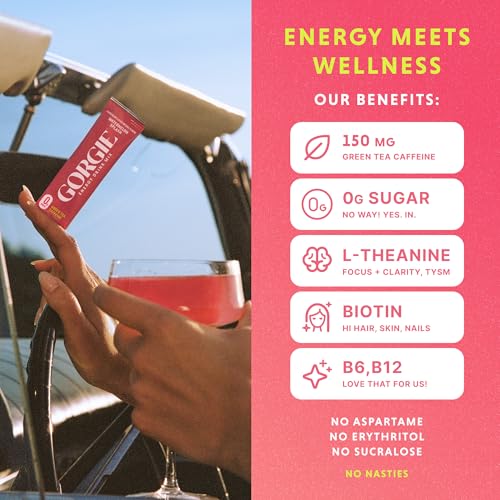 GORGIE Mezcla de Bebida Energética, Sin Azúcar, 150mg de Cafeína de Té Verde, L-Theanina, Biotina, Vitaminas B (B6, B12) - Vegano, Bajo en Calorías, - imagen 3
