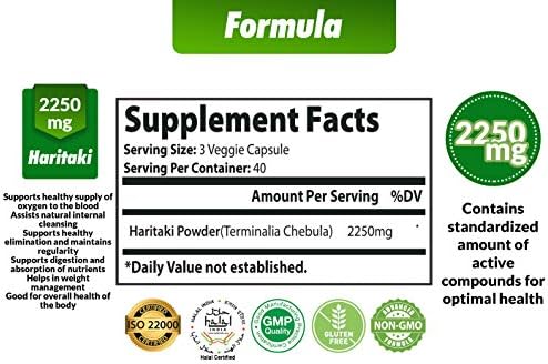Cápsulas Orgánicas Haritaki de Cona Nature 2250MG, Rejuvenecimiento y Digestión, 120 Caps, Sin GMO, Veganas y Sin Gluten - imagen 2
