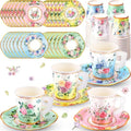 Tazas y Platillos de Papel Floral SUMMORO 160 Pzs 7 Oz Desechables con Asa para Fiesta de Té, Cumpleaños, Baby Shower, Boda y Día de las Madres - imagen 1