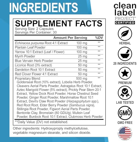 Suplementos de Drenaje Linfático - Apoyo Total Herbal con Equinácea, Jengibre, Diente de León, Raíz Roja y Trébol Rojo - Detox y Limpieza del Sistema - imagen 6