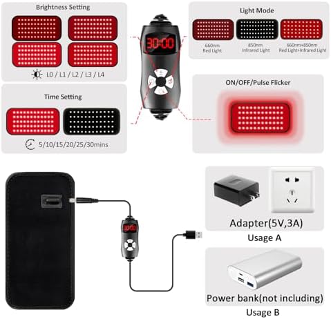 Terapia de Luz Roja para Cuerpo, Almohadilla de Luz Infrarroja 660nm 850nm, Envoltura Usable con Control Remoto y Temporizador para Espalda, Hombros, - imagen 3