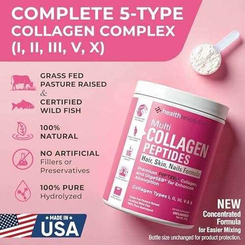 Polvo de Péptidos de Colágeno Múltiple – Tipos I, II, III, V, X, Colágeno Hidrolizado para Mujeres, 99% de Absorción, Piel, Cabello, Uñas, - imagen 2
