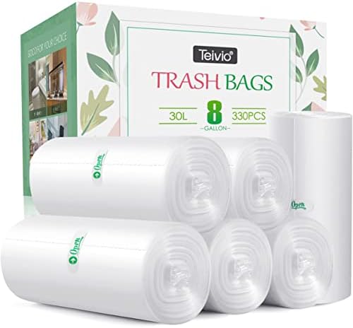 Bolsas de basura medianas sin fragancia de 8 galones, 330 cuentas, Teivio, 30 litros, gruesas para baño, cocina y oficina, transparentes - imagen 1