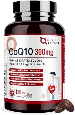 NATURE TARGET CoQ10 300mg en Softgels + PQQ con Aceite de Oliva Orgánico - Alta Absorción - Antioxidante para la Salud del Corazón y Energía, 120 - imagen 1