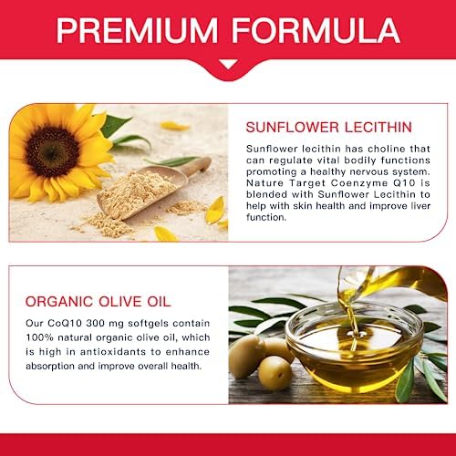NATURE TARGET CoQ10 300mg en Softgels + PQQ con Aceite de Oliva Orgánico - Alta Absorción - Antioxidante para la Salud del Corazón y Energía, 120 - imagen 5