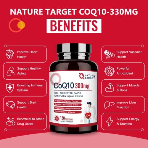NATURE TARGET CoQ10 300mg en Softgels + PQQ con Aceite de Oliva Orgánico - Alta Absorción - Antioxidante para la Salud del Corazón y Energía, 120 - imagen 6