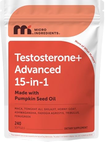 Micro Ingredients Testosterone+ Avanzado para Hombres y Mujeres, 240 Softgels | Complejo 15 en 1 con Tongkat Ali, Horny Goat Weed, Shilajit, Maca y - imagen 1