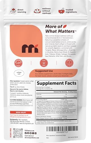 Micro Ingredients Testosterone+ Avanzado para Hombres y Mujeres, 240 Softgels | Complejo 15 en 1 con Tongkat Ali, Horny Goat Weed, Shilajit, Maca y - imagen 6
