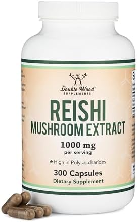 Cápsulas de Hongo Reishi (Extracto de Ganoderma 4:1, 1,000mg de Polvo de Reishi Rojo por Porción) 300 Contenidos, Suplemento Potente para el Sistema - imagen 1