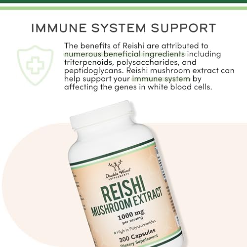 Cápsulas de Hongo Reishi (Extracto de Ganoderma 4:1, 1,000mg de Polvo de Reishi Rojo por Porción) 300 Contenidos, Suplemento Potente para el Sistema - imagen 5