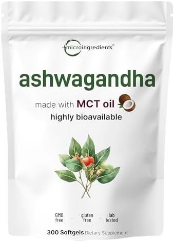 Suplementos de Ashwagandha Micro Ingredients | 300 Softgels de Aceite MCT de Coco con Pimienta Negra para Mejor Absorción | Extracto Potente | Sin OGM - imagen 1