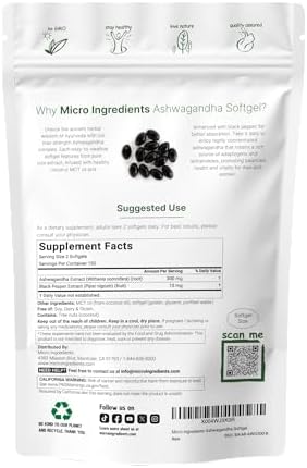 Suplementos de Ashwagandha Micro Ingredients | 300 Softgels de Aceite MCT de Coco con Pimienta Negra para Mejor Absorción | Extracto Potente | Sin OGM - imagen 2
