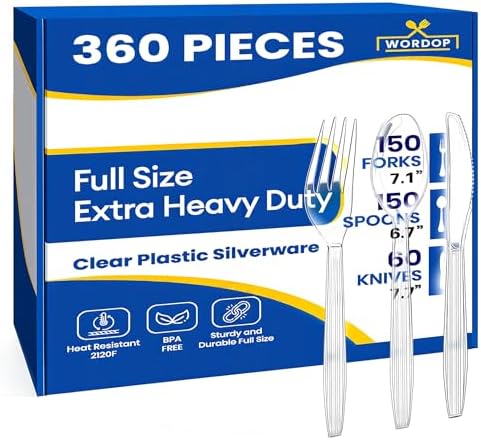 Set de Cubiertos Desechables de Plástico Extra Resistente 360 Piezas – 150 Cucharas, 150 Tenedores, 60 Cuchillos – Utensilios de Plástico Premium - imagen 1