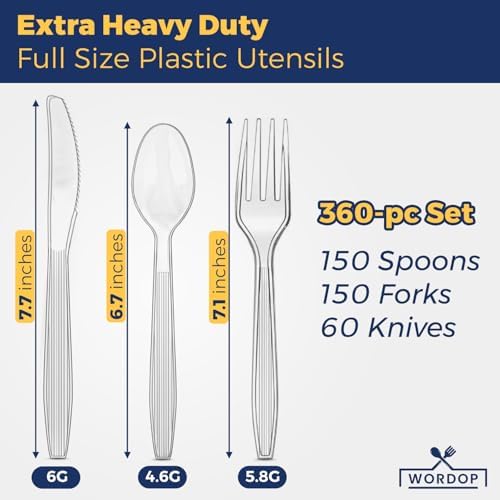 Set de Cubiertos Desechables de Plástico Extra Resistente 360 Piezas – 150 Cucharas, 150 Tenedores, 60 Cuchillos – Utensilios de Plástico Premium - imagen 2