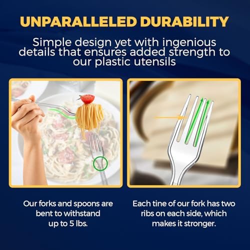 Set de Cubiertos Desechables de Plástico Extra Resistente 360 Piezas – 150 Cucharas, 150 Tenedores, 60 Cuchillos – Utensilios de Plástico Premium - imagen 3