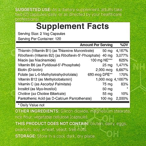 Complejo de Vitaminas B Bioactivas para Hombres y Mujeres, 240 Cápsulas Veganas - Complejo B Metilado y Vitamina C Esterificada - Alta Potencia y - imagen 2