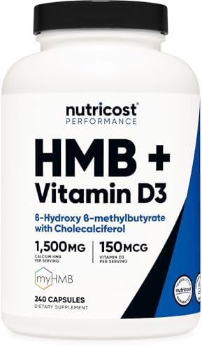 Suplemento Nutricost HMB (1500mg) y Vitamina D3 (6000 IU) - 240 Cápsulas, 80 Porciones - Libre de Gluten y No Transgénico - imagen 1