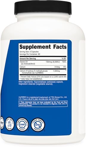 Suplemento Nutricost HMB (1500mg) y Vitamina D3 (6000 IU) - 240 Cápsulas, 80 Porciones - Libre de Gluten y No Transgénico - imagen 5