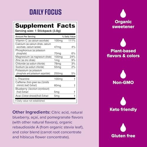 Suplemento Ultima Replenisher Daily Focus en polvo con electrolitos - Sabor Acai Blueberry, 14 Stickpacks - Hidratación con 60mg de cafeína del - imagen 5