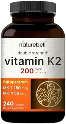 NatureBell Vitamina K2 - 240 Cápsulas - 200mcg Doble Fuerza MK-7 & MK-4 Complejo - Soporte para Corazón, Huesos e Inmunidad* - Fórmula Completa de - imagen 1